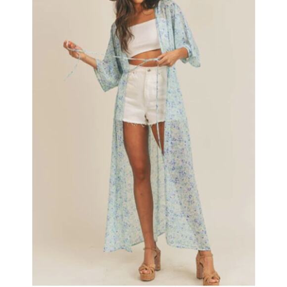 Sadie & Sage The Flask & Feel Sheer Kimono Tie Wrap Top // M - Picture 4 of 13